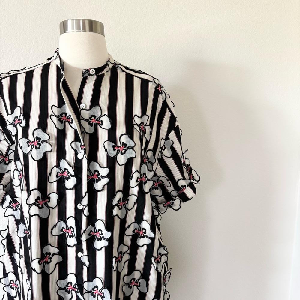 Longchamp Runway 3D Floral Striped Button Front Dress Caftan